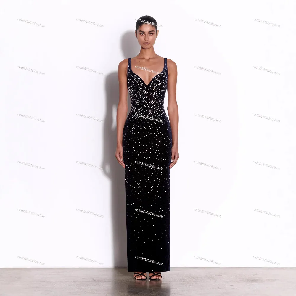 

Новая модная женская одежда, длинное платье без рукавов с бриллиантами на подтяжках