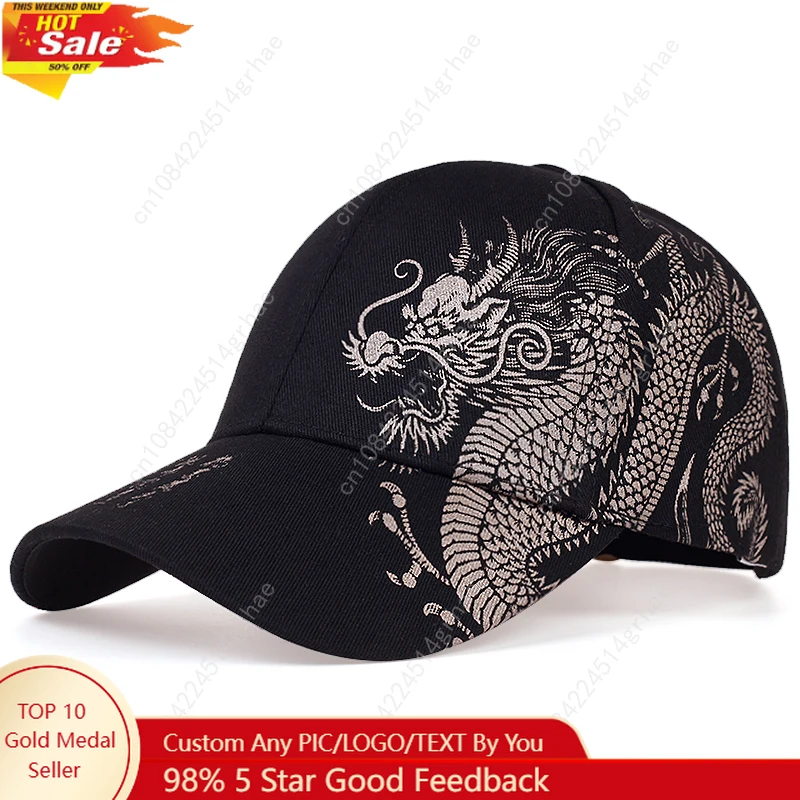 

Unisex Baseball Cap Black Adjustable Chinese Style Cap Dragon Print Casual Snapback hats Bone Hip Hop Hat sun hats gorras