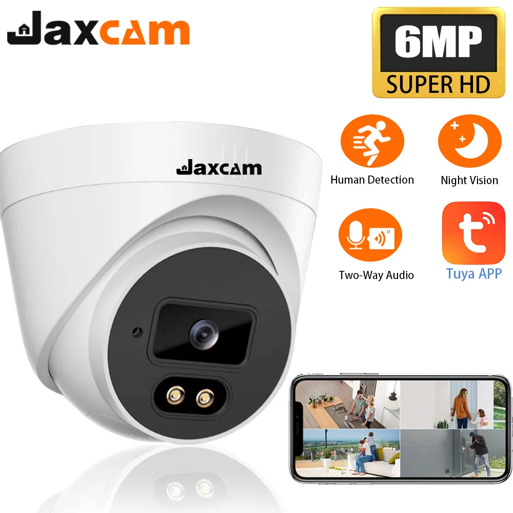 

Jaxcam 6MP IP Camera Outdoor Audio Recorder POE H.265 AI Human Detection Color Night Vision CCTV Surveillance Camera