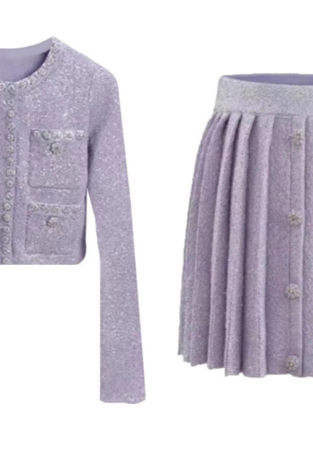 

Women's Knitted Set Round Neck Single Breasted Long Sleeved Cardigan + A-line Mini Skirt