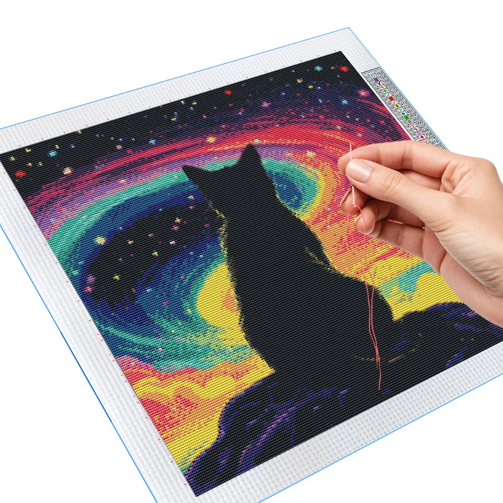 New Cross Stitch Starry Sky Cat 11ct Needlework Full Embroidery Animal Landscape Printed Canvas Handmade Gift - view 4