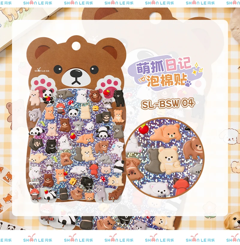4 Stück niedliche Tiere, Kaninchen, Bär, Cartoon, 3D-Puffy-Aufkleber, Scrapbooking, Tagebuchaufkleber, DIY, Tagebuch, Schreibwarenaufkleber, Schule, Büro – Detail 13