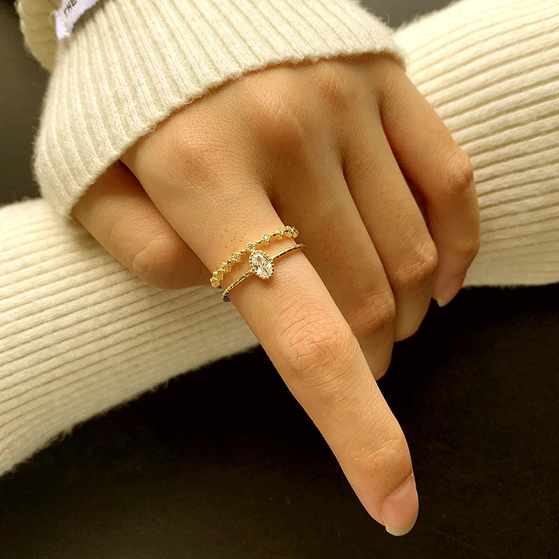 Creative Hollow Genuine S925 Silver 14K Gold Opening Adjustable Fashion Personality Commuting Versatile Ring Women's Jewelry