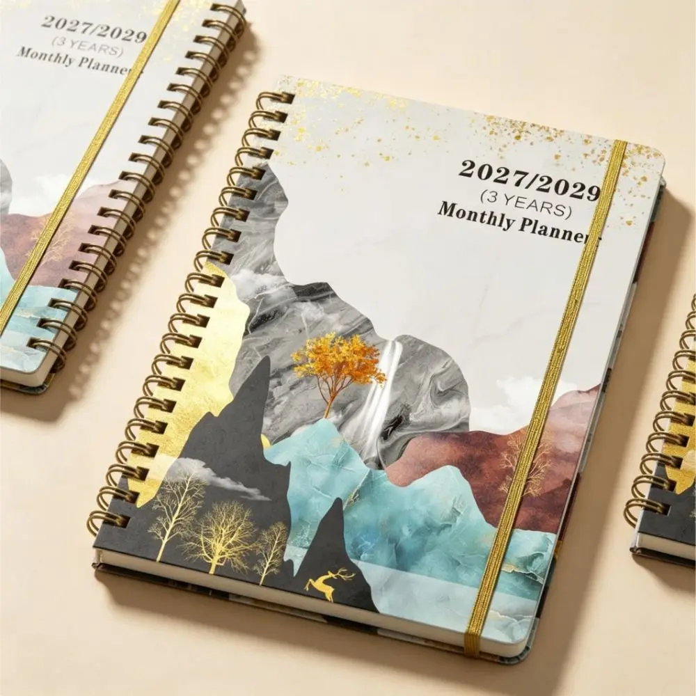 Flower Theme Cover 2027-2029 Monthly Calendar A5 Spiral Bound Annual Calendar Notebook Cat Print 3-Year Plan Book