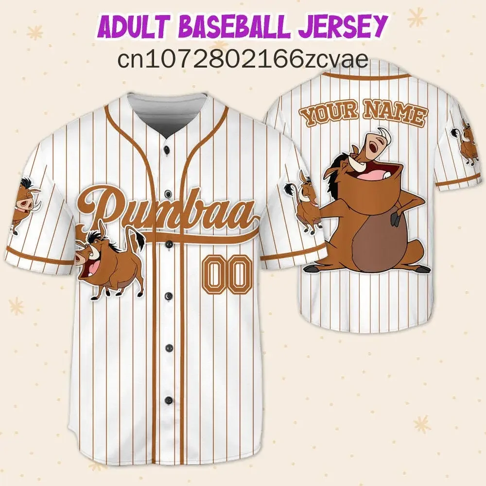 Custom Name Disney The Lion King Pumbaa Simple Stripe Baseball Jersey Men's and Women's Casual Fashion Street Baseball Shirts