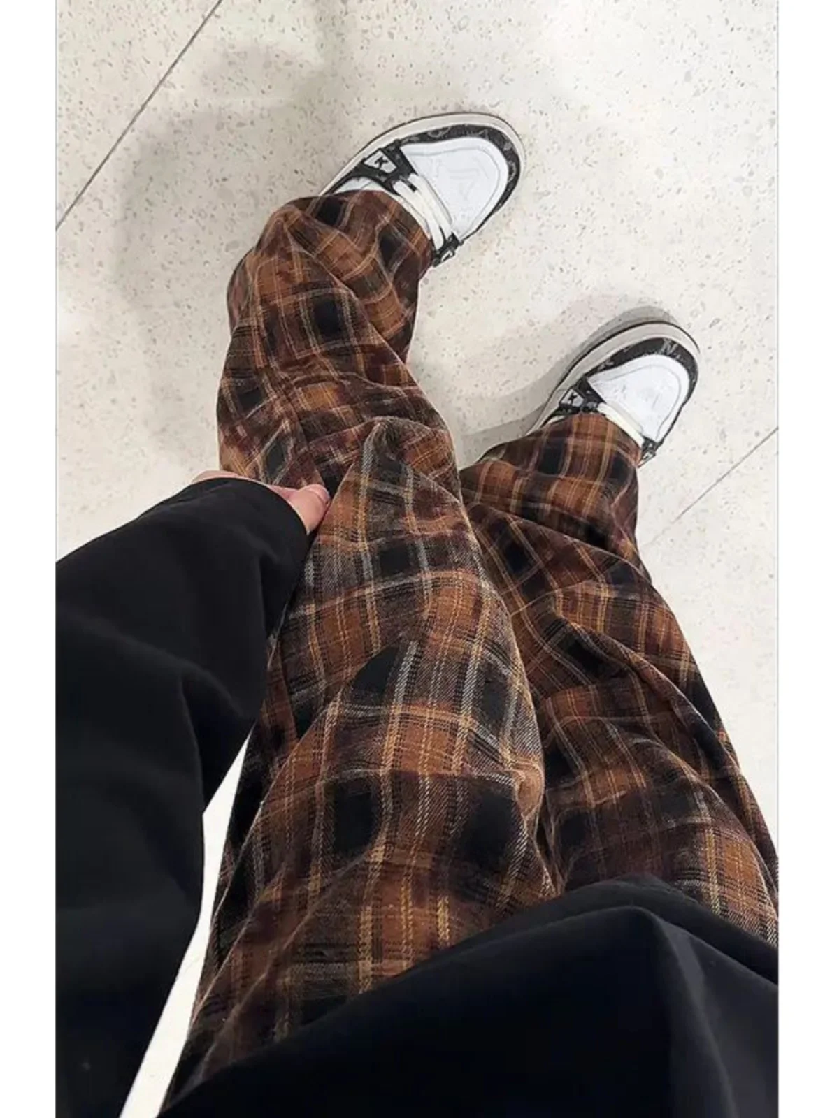 

High Waist Plaid Casual Pants Men's Autumn Loose Drapey Wide Leg American Retro Teenage Sports Pants Youthful Vitali Sle