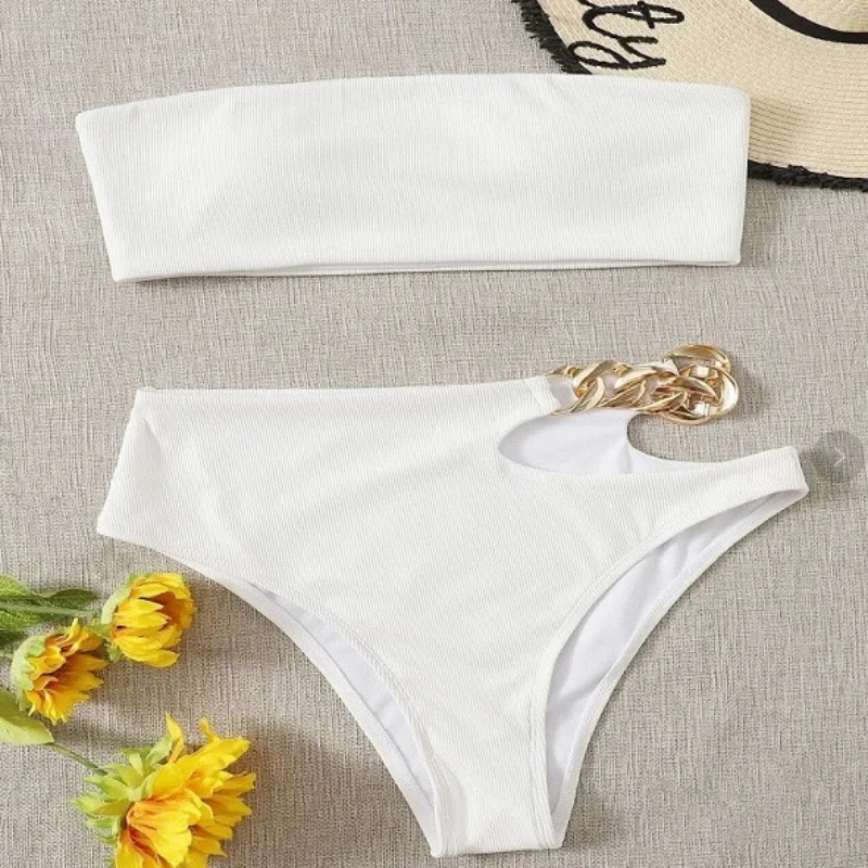 Sexy bianco bikini a vita alta 2024 costume da bagno donna costumi da bagno femminili bikini a fascia set costume da bagno brasiliano da spiaggia nero Biquini