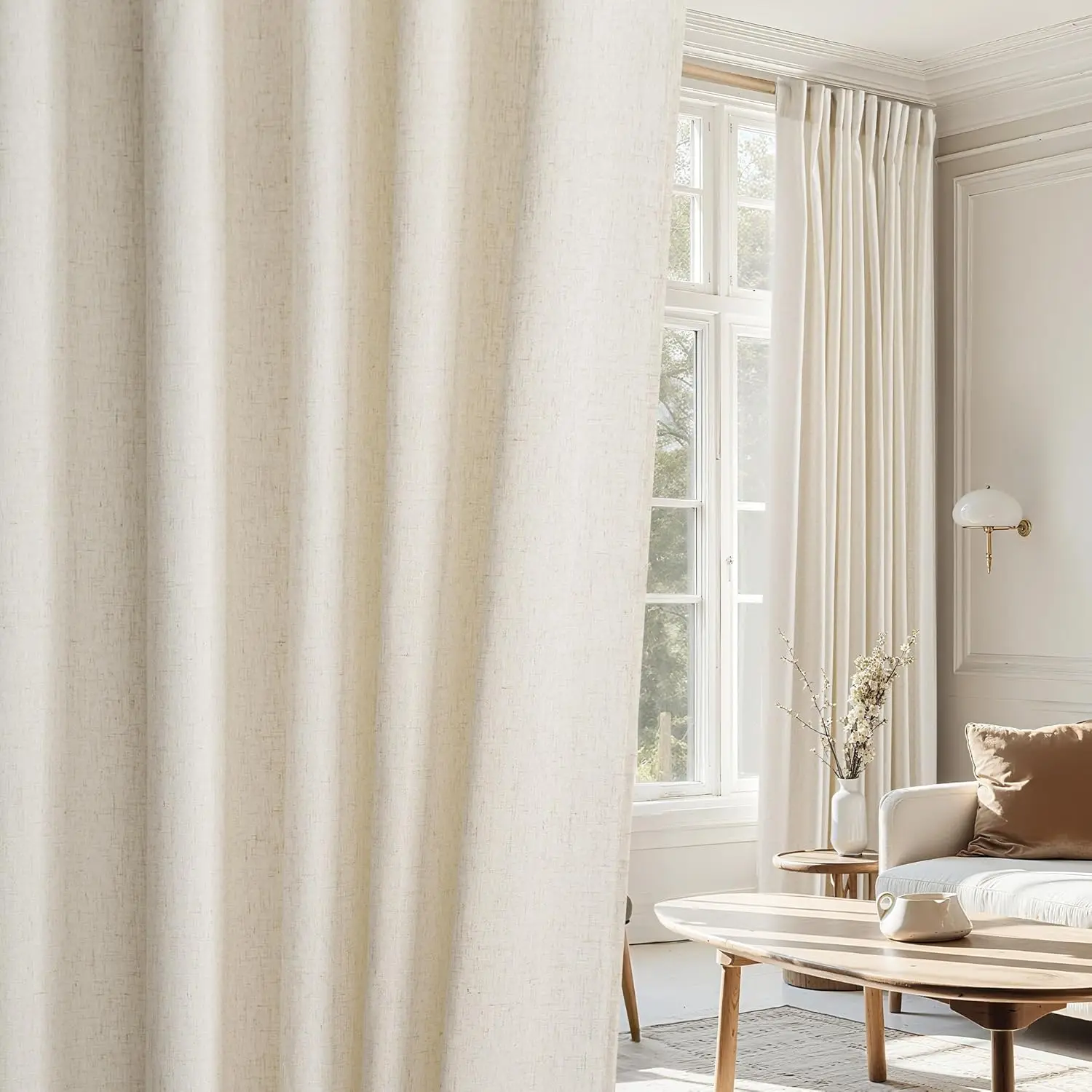 Natural 2-Panel 78-Inch Linen-Blend Doorway Curtains, 68 × 78 Inches, Rod-Pocket & Back-Tab, Light-Filtering Privacy Drapes for Lofts & Home Offices