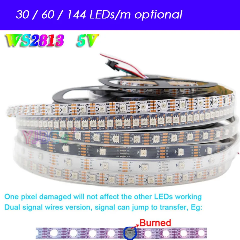 

1~5m 5V WS2813 LED Strip addressable Dual-signal 30/60/144 leds/m 5050 RGB flexible IC pixels Light Tape WS2812 Updated lamp bar