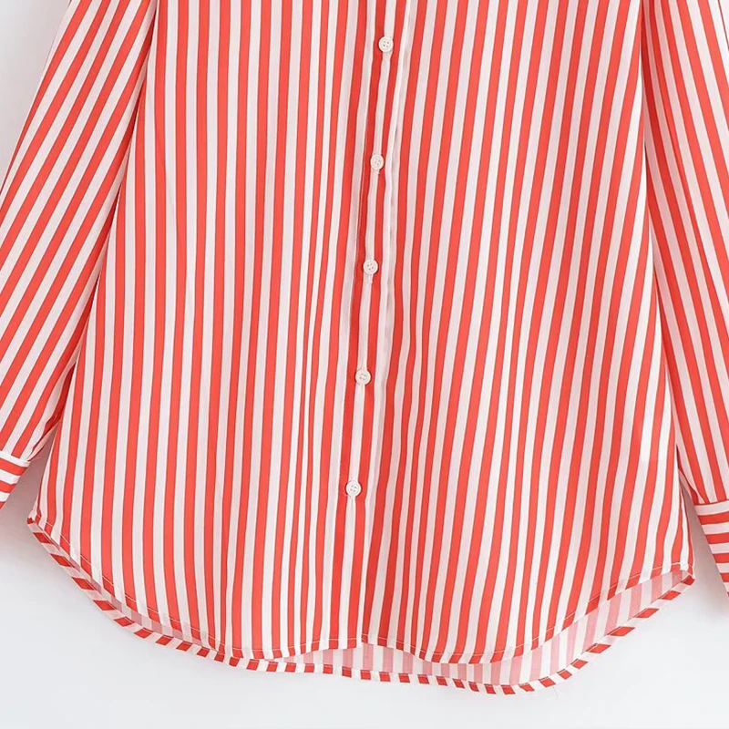 

Summer 2025 Women's Loose Casual Striped Long Sve irt Faionable Commute Sle Polyester Fiber Button Closure