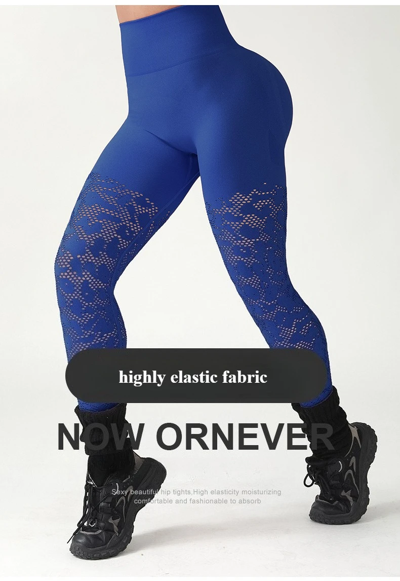 Damen Yoga-Hose mit Lochmuster, Modische Atmungsaktive Schnelltrocknende Workout-Leggings, Dehnbare Schlanke Pilates-Laufhose – Detail 4