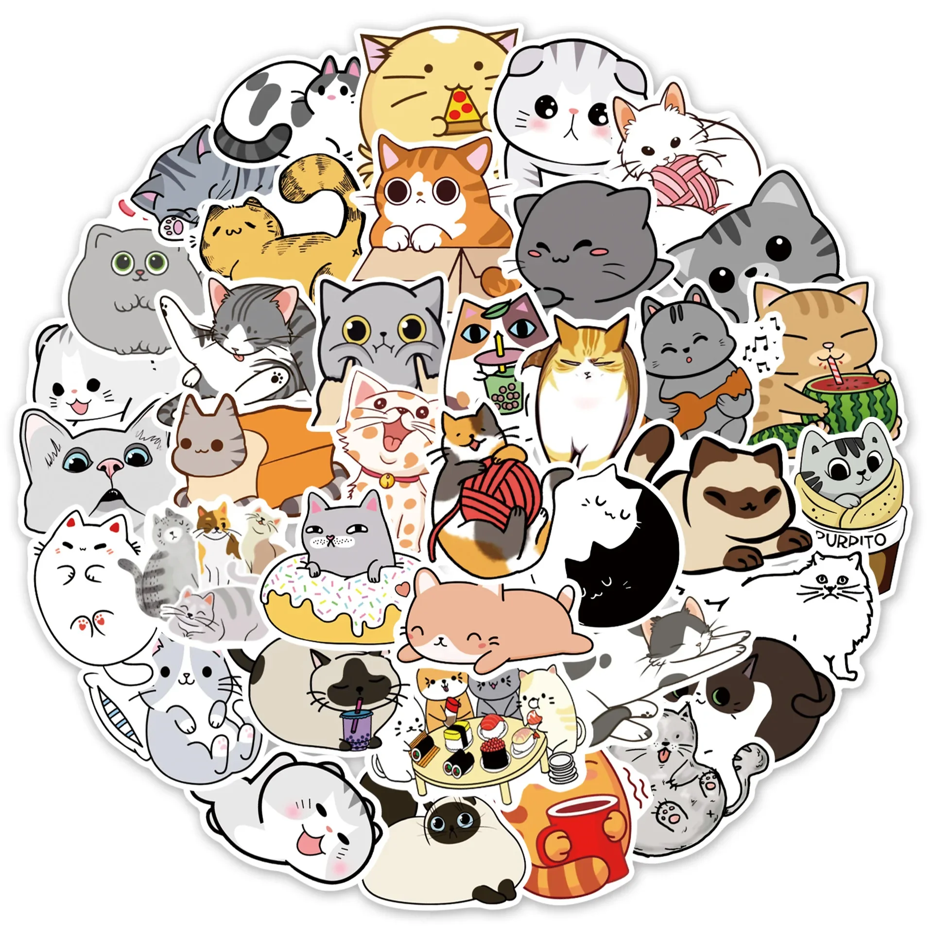 50PCS Cartoon Cute Cat Animal Personality Graffiti Creative Sticker Toy Skateboard Guitar Computer Refrigerator Decoration