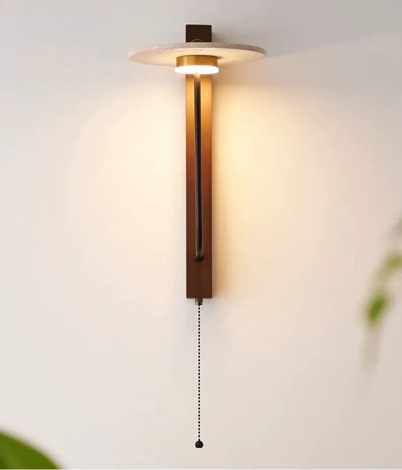 Creative Round Natural Stone Wall Light Dark Wood 3000K