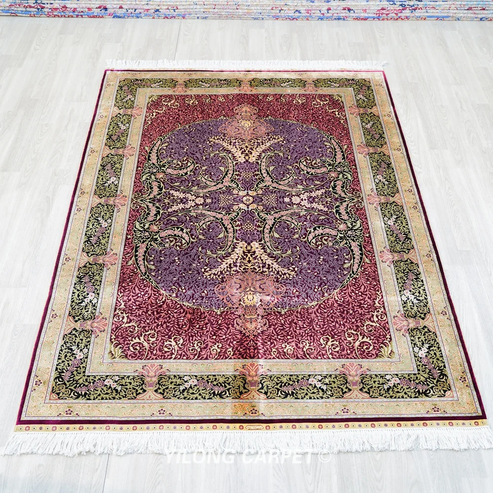 152x228cm Turkish Carpet Price Red Vantage Exquisite Hand Knotted Kazakhstan Silk Rug (YL1042A)