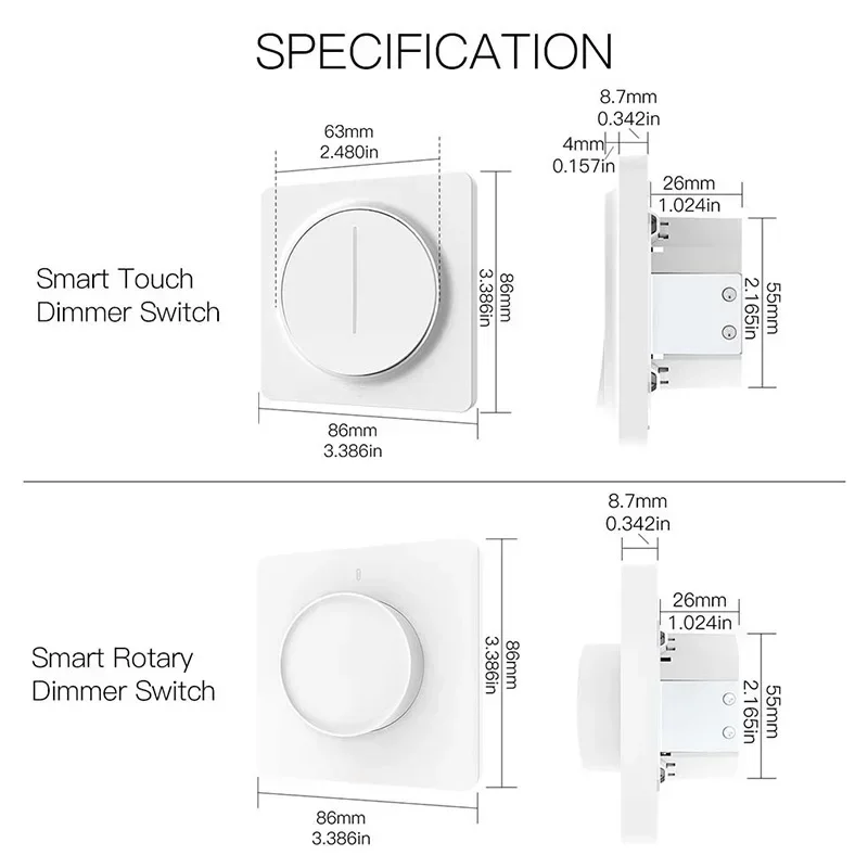 Imagem -06 - Wifi Zigbee Inteligente Rotativo Toque Dimmer Switch Smart Lifetuya App Controle de Voz Remoto sem Fio Trabalho com Alexa Google Assistente