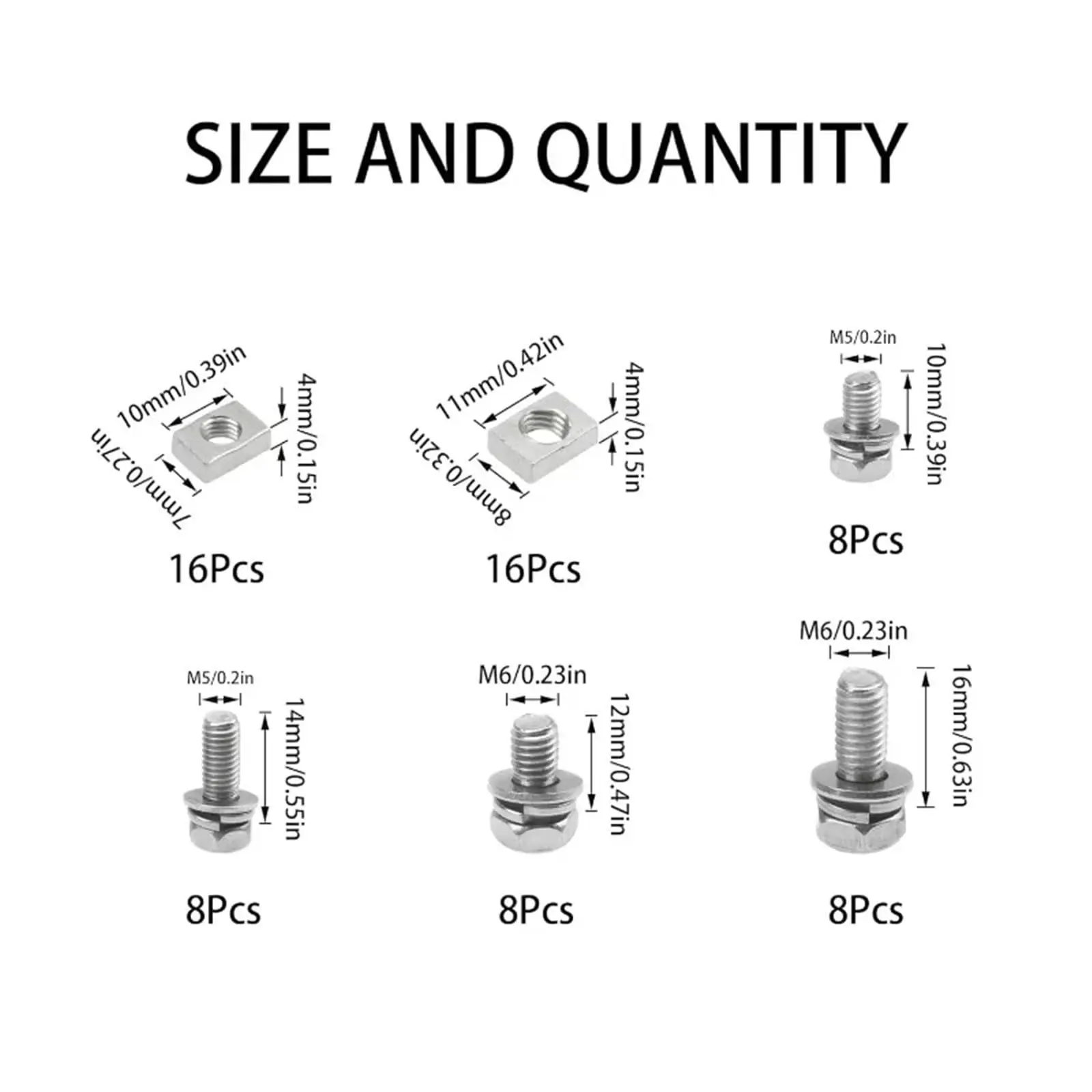 64Pcs/box Stainless Steel Motorcycle Battery Terminal Nut Bolt Sets M5x10/14 M6x12/16 Square Nut Screw Kit for ATV Bike Scooter