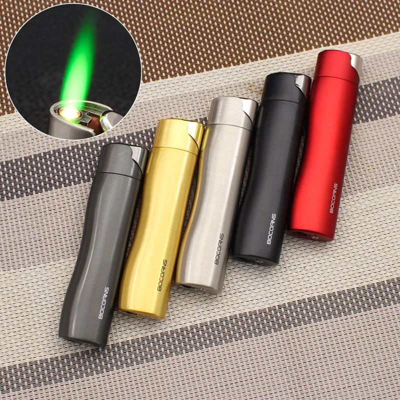 

Hit Product Slim Lighter Green Flame Windproof Lighter Metal Body Simple and Fashionable Men's and Women's Smoking Accessories