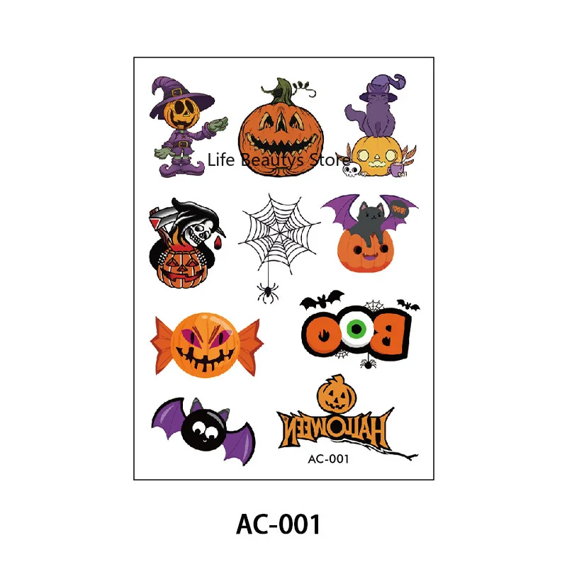Halloween  tattoo sticker, pumpkin skeleton  sticker,  environmental protection,  face sticker