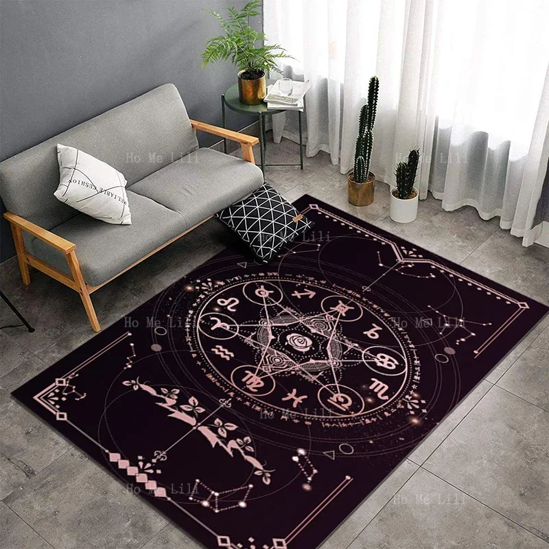 Deep Moon Vector Diagram Of Zodiac Astrology Non Slip Flannel Floor Rugs By Ho Me Lili