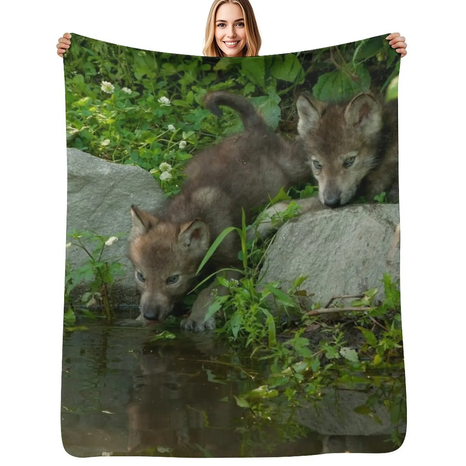 Timber Wolf Pup Throw Blanket Flannel Fleece Soft Warm Throw Blanket