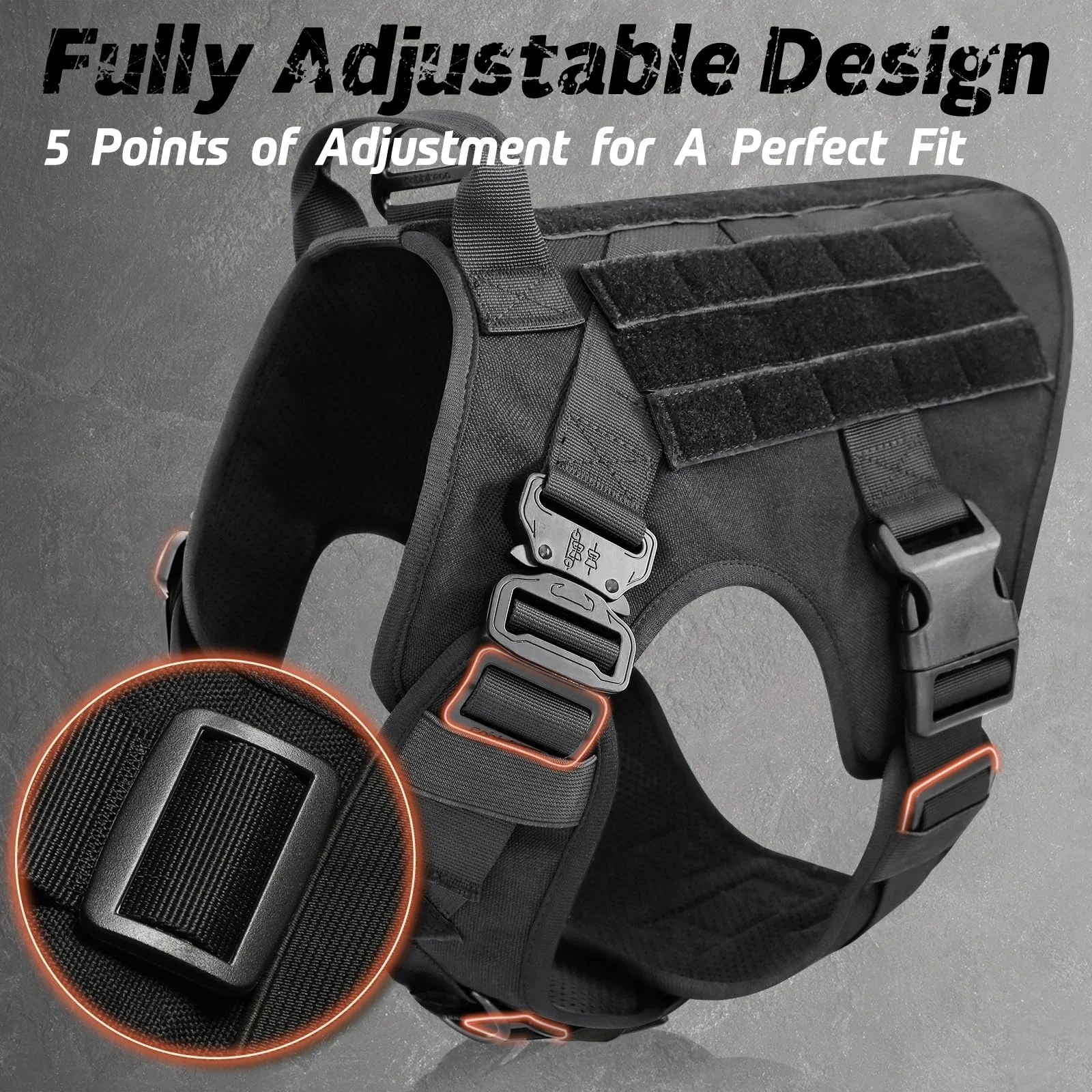 Tactical Dog Harness, Adjustable No-Pull Handle Service Vest Heavy Duty Pet Large Breed, Dog Vest for Training Hunting Walking