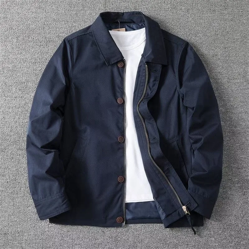 Man Coat Spring Autumn Turn Down Collar Solid Color Male Short Outerwear Single-breasted Zipper Business Casual Men Jacket