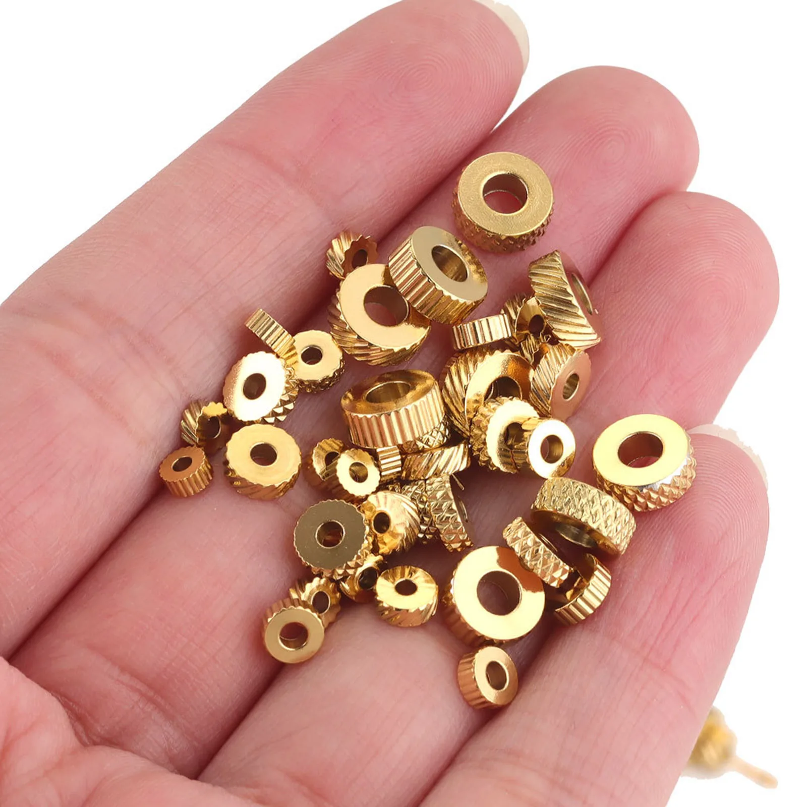 10PCs Stainless Steel Beads Flat Disc Grid Line Texture Spacer Bead For Jewelry Making Gold Color Diy Necklace Bracelet Supplies