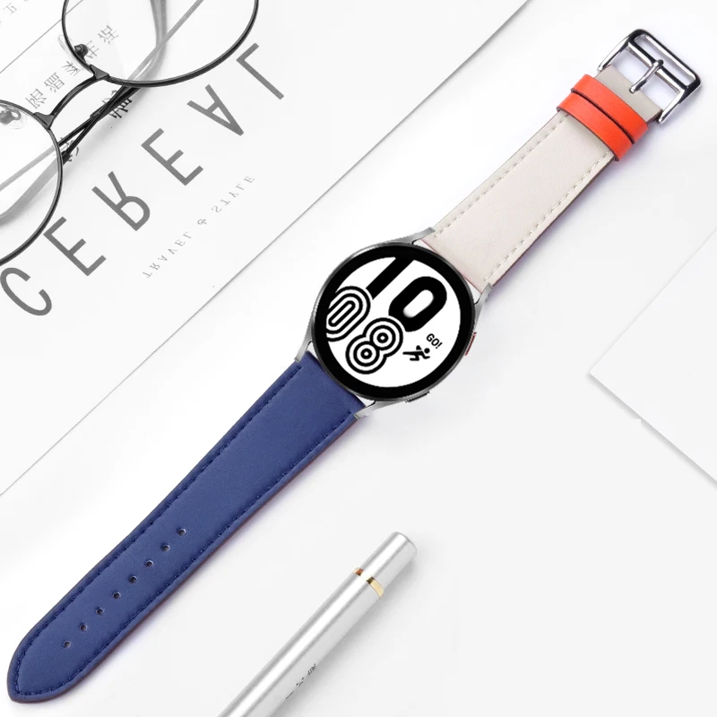 20mm 22mm Leather Band For Samsung Galaxy watch 5/5 pro Classic/46mm/Active 2/3/Huawei GT-2-3 Pro Bracelet Galaxy Watch 4 strap