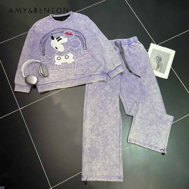 

Autumn Vintage Cartoon Trendy Fashion Casual Sports Set For Women's Ins Style Kawaii Clothes Sweatshirt And Pants 2 Pieces Suit
