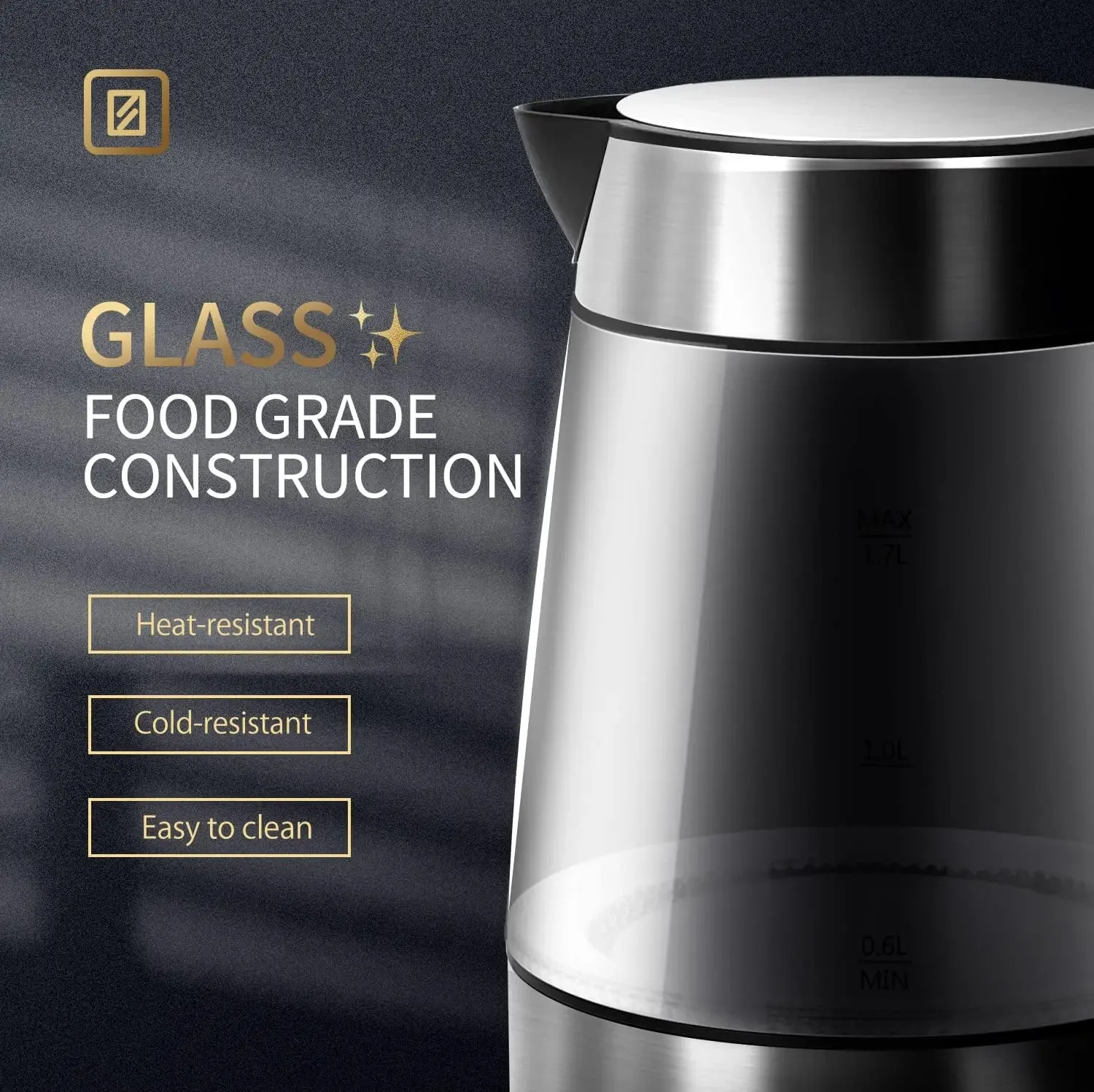 غلاية كهربائية سعة 1.7 لتر سريعة الغليان للشاي والقهوة مع إيقاف تلقائي وحماية جافة لاسلكية