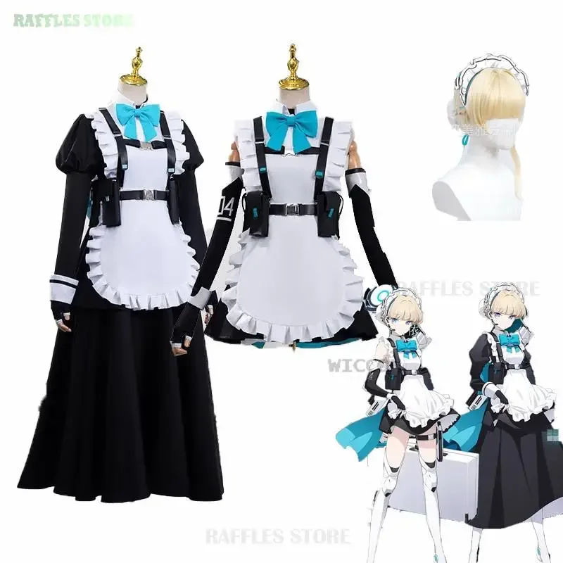 Asuma Toki cosplay maid dress blue ware cosplay game girl Women uniform longuette skirt bow Lolita suit sexy cute set