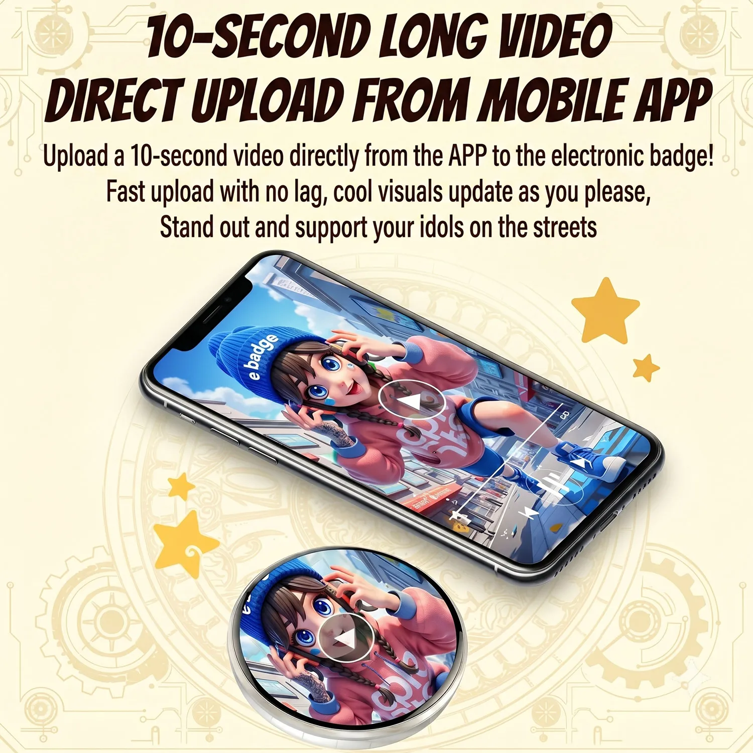 DIY E-Badge HD Display Screen Electronic Badge Bluetooth 6.0 GIF Video Playback Phone APP Touch Screen LED Image JPG Video Play