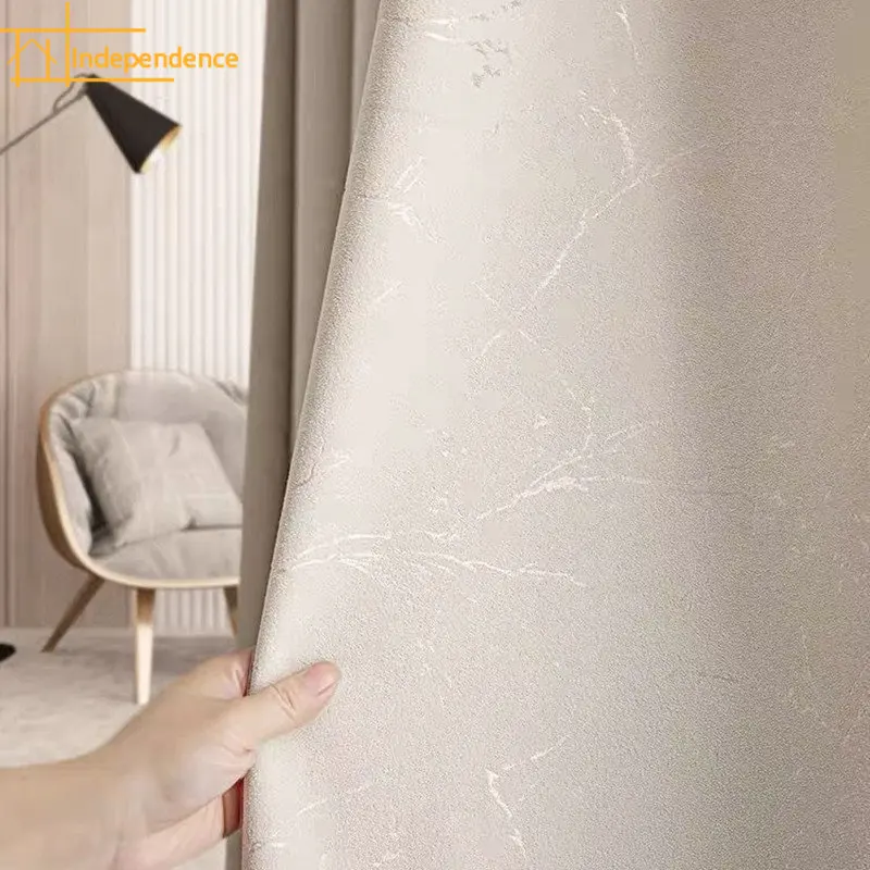 

Creamy white chenille full blackout curtain light luxury Nordic livingroom milk tea colorCurtains for Living dining room bedroom