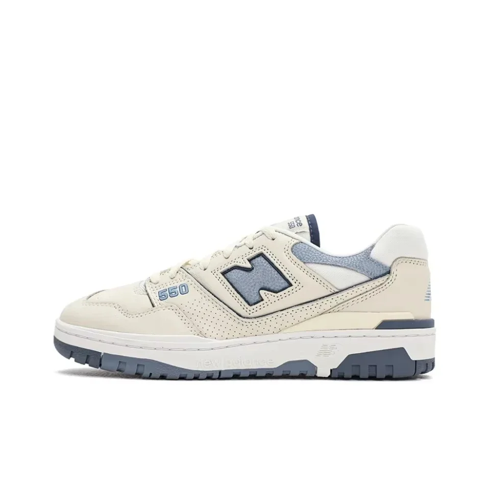 Original New Balance NB 550 Classic Vintage Faux Leather Casual Men's and Women's Running Shoes White Silver BB550PLA