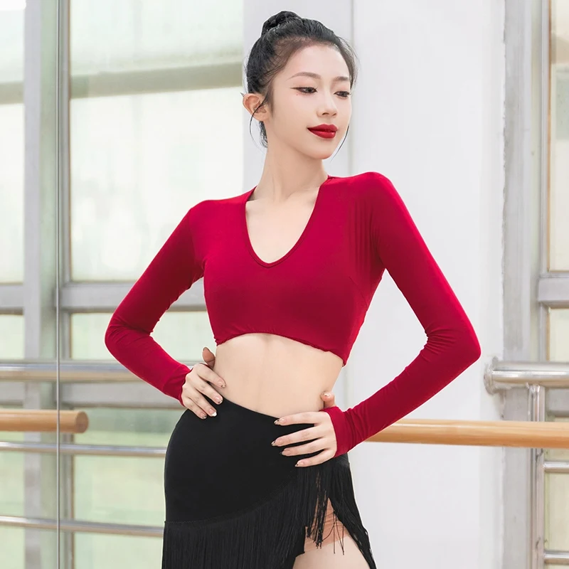 2024 Sexy Cutout Latin Dancing Bodysuit Women V-Neck Waltz Tops Samba Cha Cha Rumba Ballroom Dance Competition Clothes XH1262