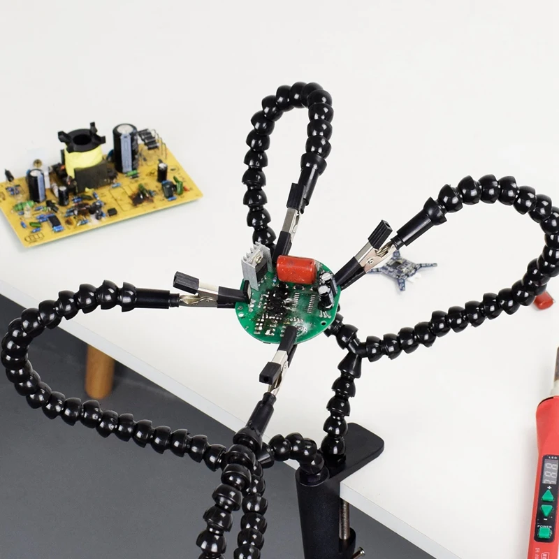 4 lengan fleksibel membantu tangan ketiga alat solder pegangan PCB dudukan pengelasan PC untuk perbaikan PCB papan sirkuit