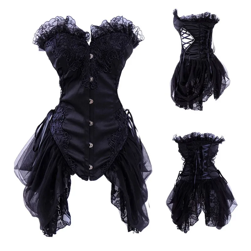 Satin Gothic Overbust Corsets&Bustiers Sculpting Elegant Palace Steel Buckle Princess skirt Wedding clothing S-2XL