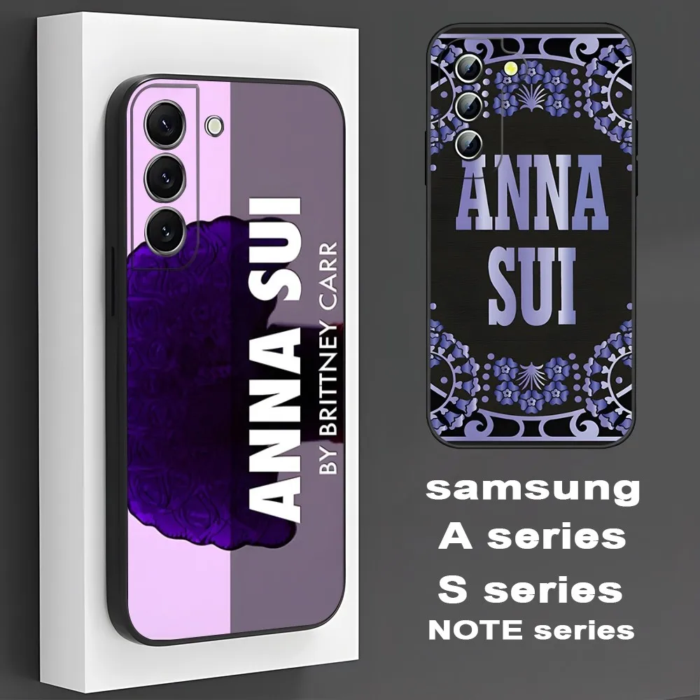 Purple Brand ANNA SUI  Phone Case For Samsung S 24 23 system 22 21 20 plus ultra a 24 34 54 53 luxury Black shell Cover