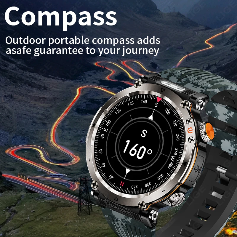 LIGE Smart Uhr Männer 600 mAh Batterie LED Taschenlampe Bluetooth Anruf Kompass Uhr Herzfrequenz Gesundheit Wasserdichte Sport Smartwatches