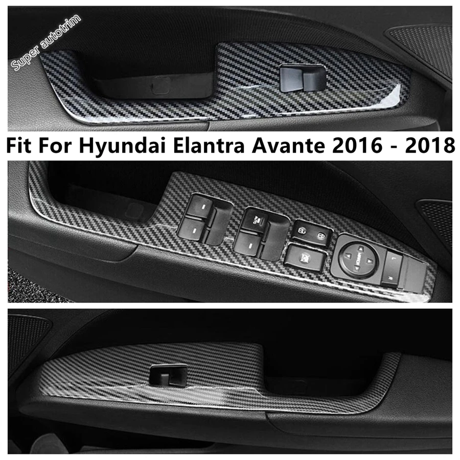 

Car Inner Armrest Window Lift Button Control Panel Cover Trim Carbon Fiber Accessories For Hyundai Elantra Avante 2016 2017 2018