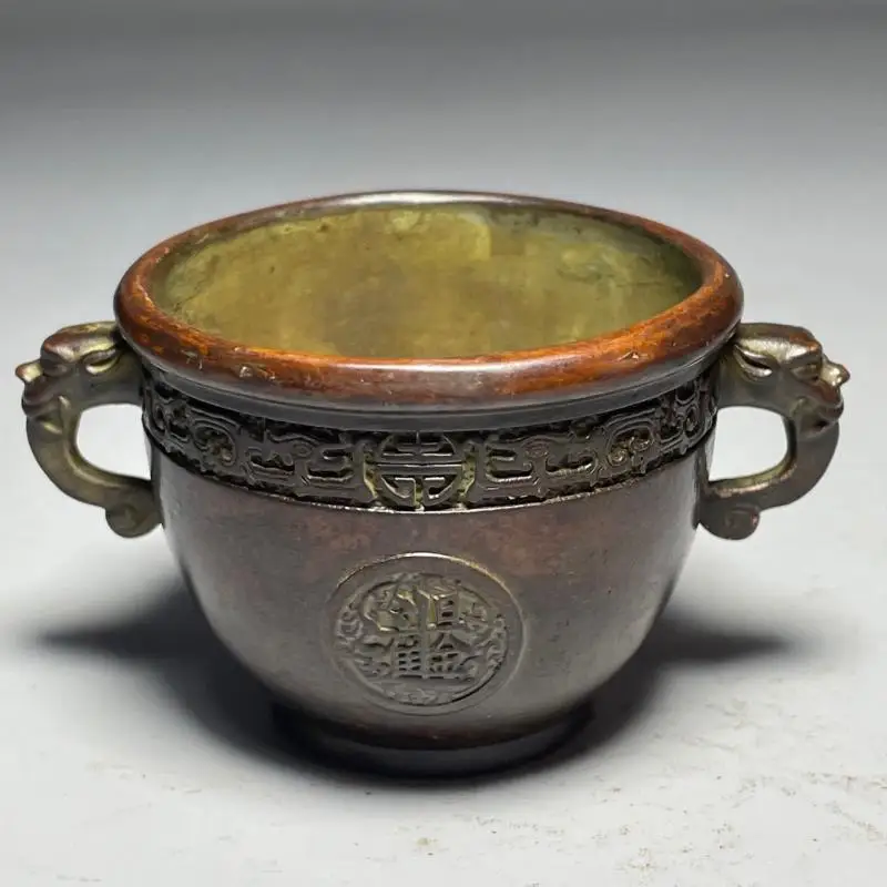 Chinese Copper Incense Burner with Double Beast Ears & 