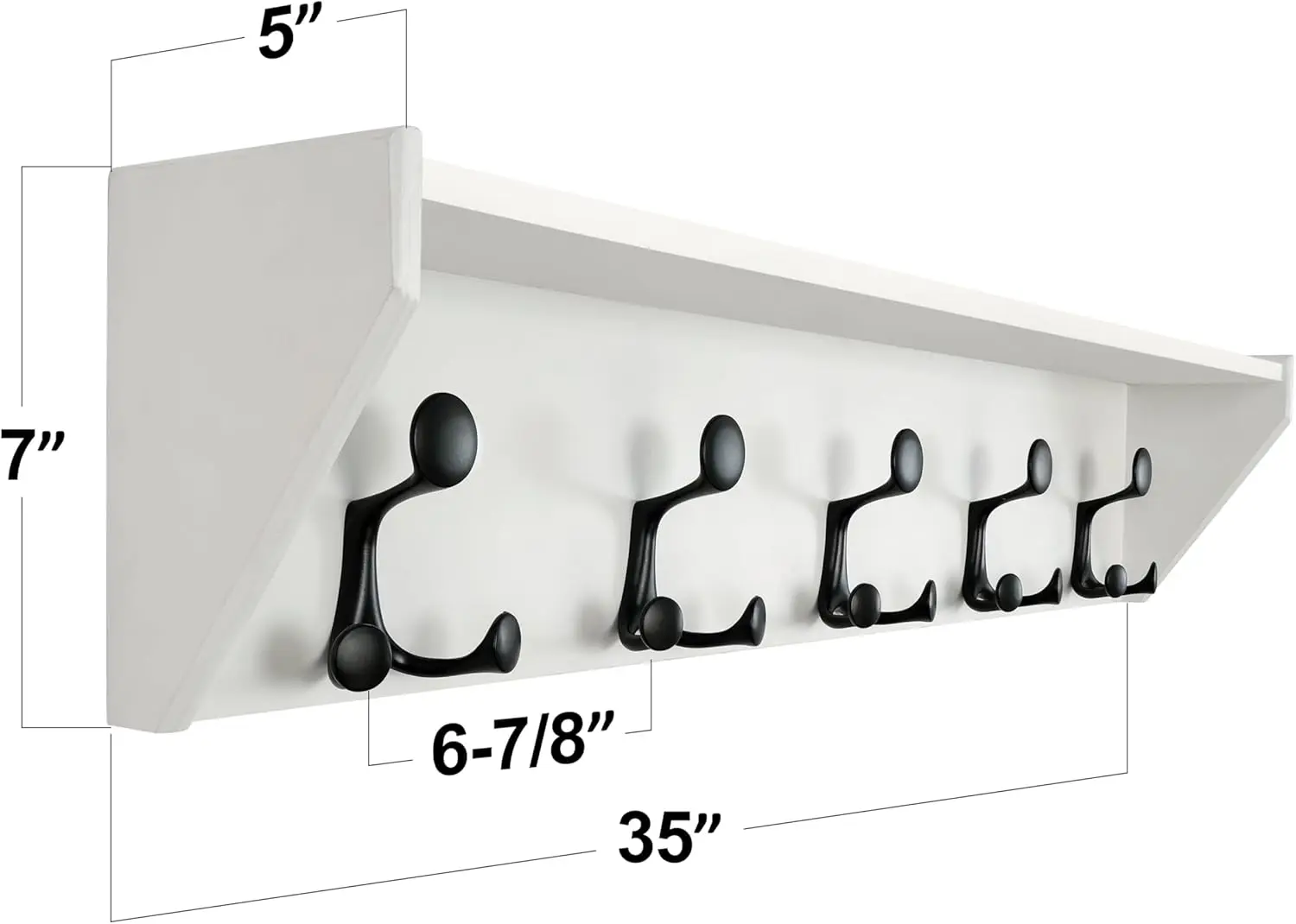 Wall Shelf with Hooks, 35-Inch White Coat Rack Wall Mount with Shelf Organizer - Heavy Duty, 5  Hooks - Perfect for Entryway, Ha