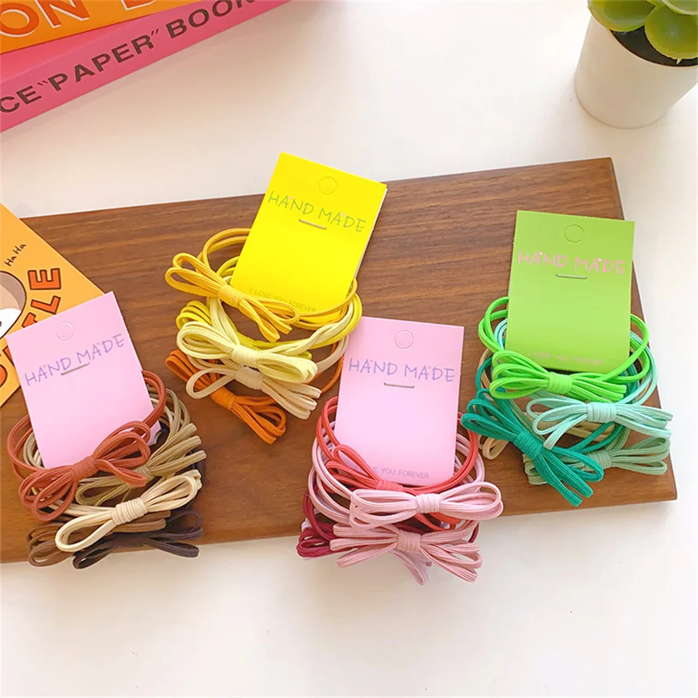 5Pcs/Set Colorful Cute Bow Hair Ties Ropes Elastic Seamless Ponytail Holder Rubber Band For Women Girls Hairwear Accessories