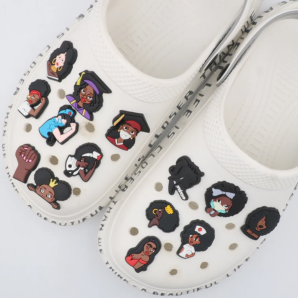 1 Piece クロックス Shoe Buckles Decoration Charms Black Woman Nurse ジビッツ Shoe Accessories Cartoon Ornament Adult Children's Gift