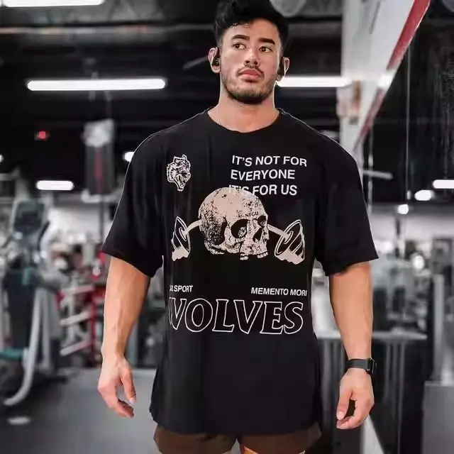 

2025 Summer Short Sleeve Casual Sports Fitness Wolf Head Breathable Crew Neck T-Shirt 100% Cotton Comfortable