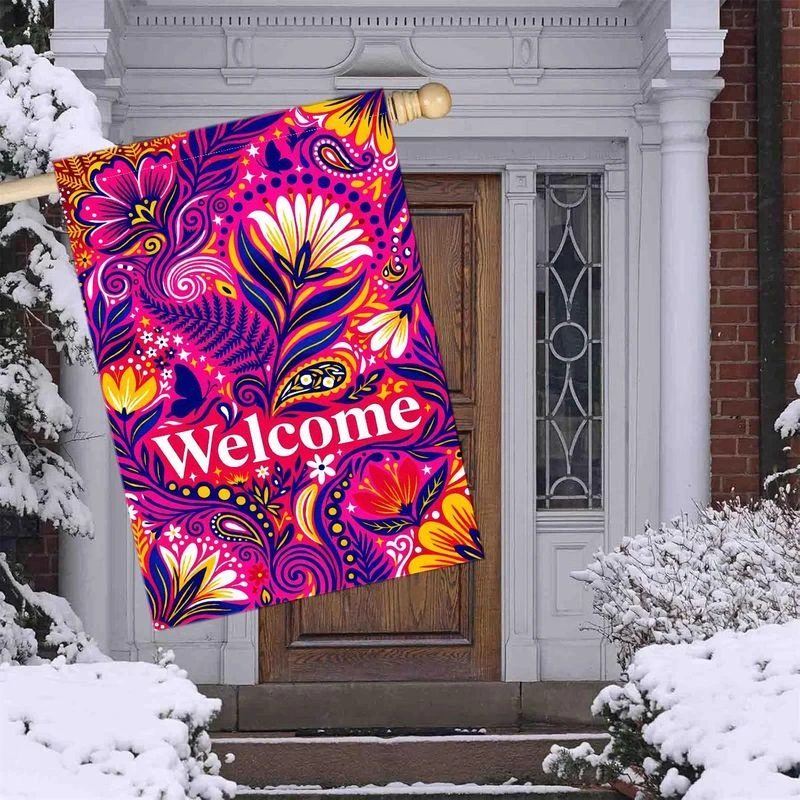 1pc Welcome Boho Floral Garden Flag Vibrant Bohemian Yard Flag for Outdoor Home Decor