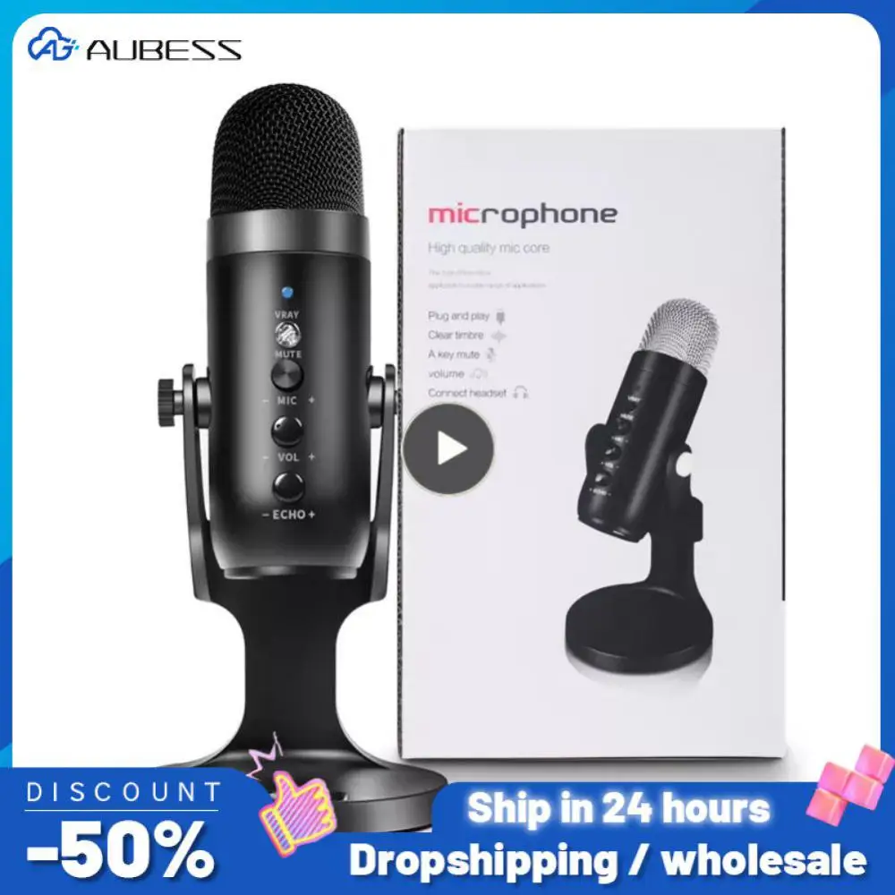 Condenser Microphone USB Desktop Mic For Computer ASMR Live Dubbing Game With Real-time Monitoring Metal Body