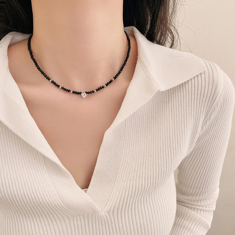 Necklace Crystal Heart Beads Vintage Light Luxury Classic Clean Short Choker Unique Trendy Pendant Versatile Accessory