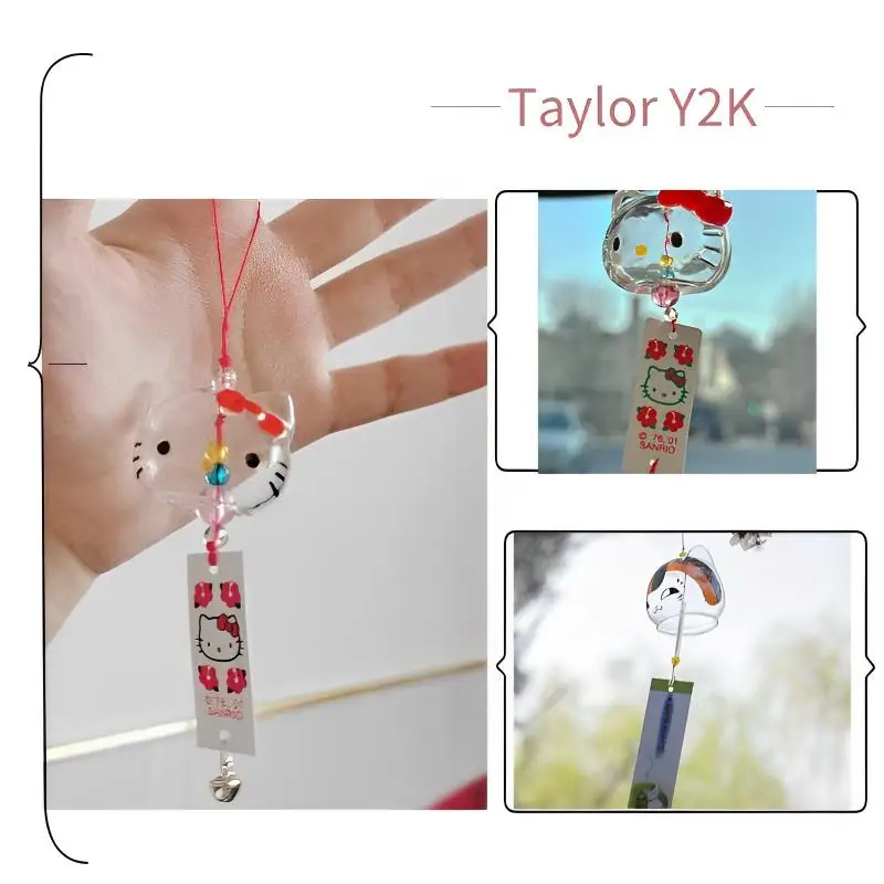 2023 Sanrio Hello Kitty Wind Chime Japanese Anime Kawaii Fashion Hanging Handmade Aeolian Bells Car Accessories Birthday Gift