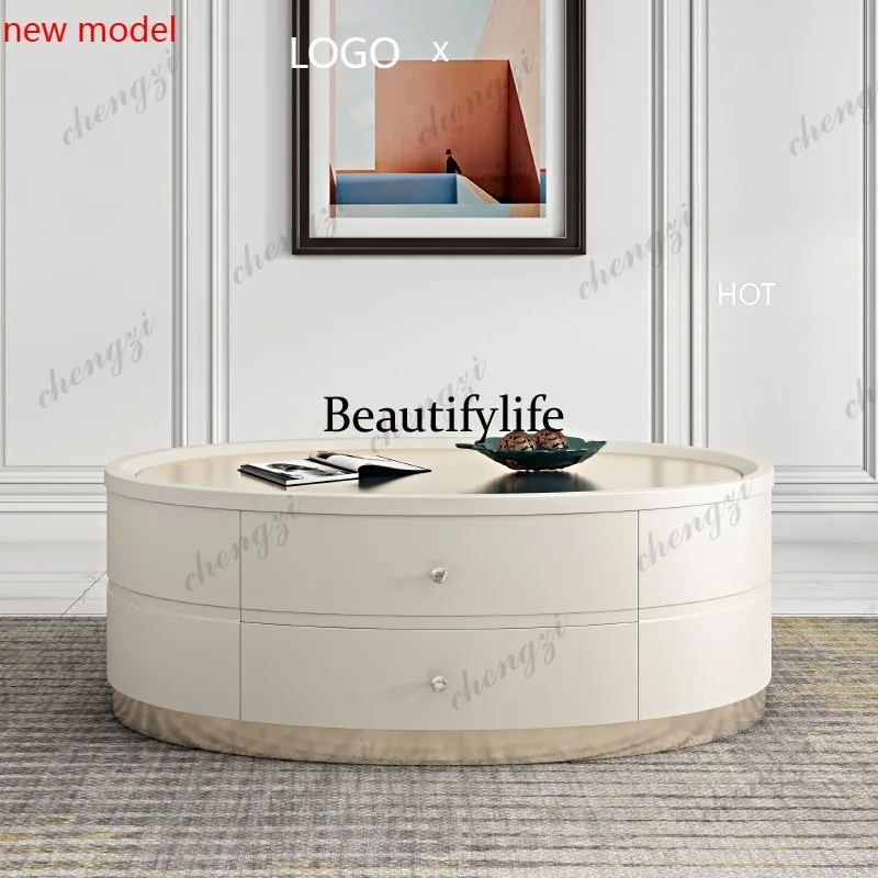 N138American light luxury oval coffee table storage solid wood coffee table table, living room coffee table